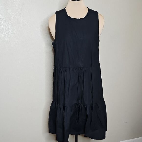 J.crew 8 Black Poplin Cotton Sleeveless Tiered Dress with pockets - Picture 2 of 10